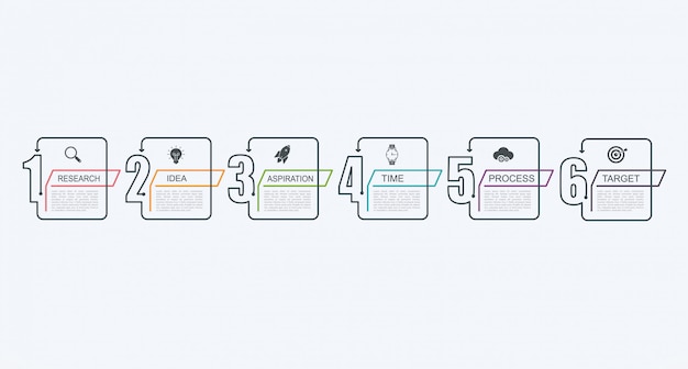 Modello di progettazione infografica timeline con struttura a gradini. concetto di affari con 6 opzioni o passaggi.