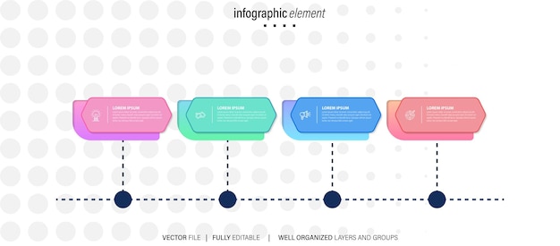 Timeline infographic design vettoriale con opzioni numeriche e 4 passaggi può essere utilizzato per il diagramma di flusso di lavoro