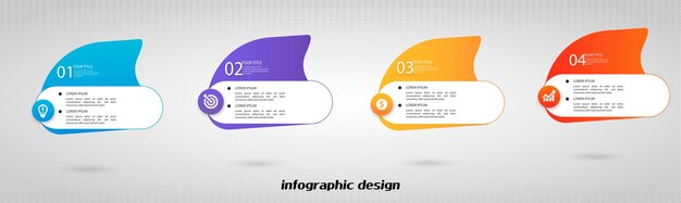 Design infografico timeline con icone e 4 opzioni o passaggi