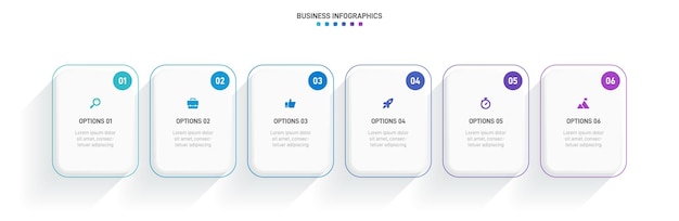 Инфографический дизайн временной шкалы с иконками и 6 вариантами или шагами инфографическая бизнес-концепция