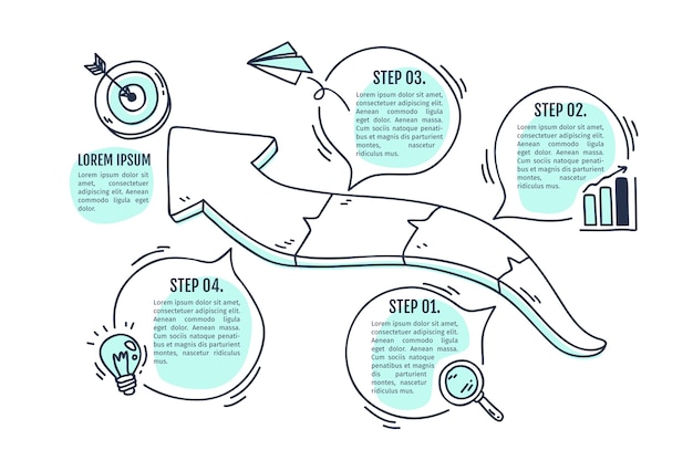 Vettore progettazione disegnata a mano infographic di cronologia