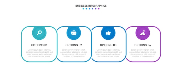 Timeline infographic met infochart Moderne presentatie sjabloon met 4 spets voor bedrijfsproces