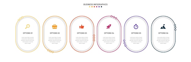 Timeline infographic met infochart Moderne presentatie sjabloon met 6 spets voor bedrijfsproces