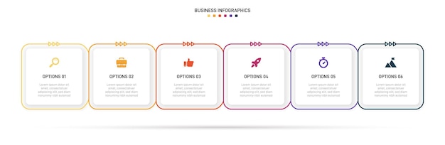 Timeline infographic met infochart Moderne presentatie sjabloon met 6 spets voor bedrijfsproces