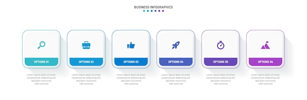 Timeline infographic met infochart Moderne presentatie sjabloon met 6 spets voor bedrijfsproces