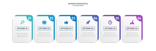 Timeline infographic met infochart Moderne presentatie sjabloon met 6 spets voor bedrijfsproces