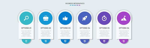 Timeline infographic met infochart Moderne presentatie sjabloon met 6 spets voor bedrijfsproces