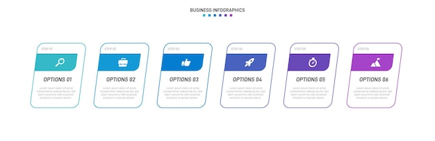 Timeline infographic met infochart Moderne presentatie sjabloon met 6 spets voor bedrijfsproces