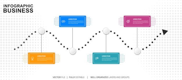 Timeline infographic ontwerp vector met nummer opties en 4 stappen Kan worden gebruikt voor workflow diagram