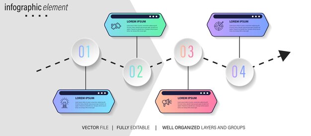 タイムライン インフォ グラフィック テンプレート ビジネス コンセプト 4 オプション ベクトル図