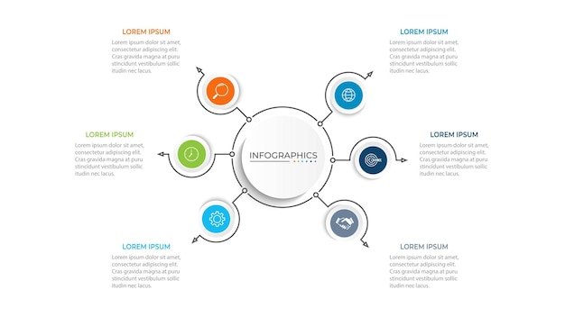 Timeline infographic template design with arrows and circles Business concept with 6 options