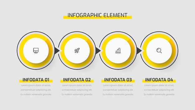 Timeline infografica modello design con colore giallo 4 numero può essere utilizzato per la presentazione