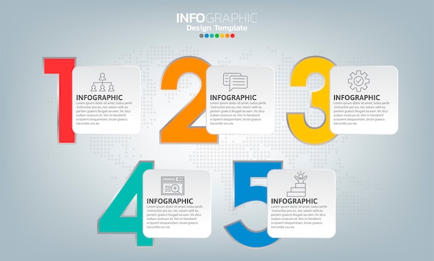 Timeline infographic template with arrows and 5 options flat design