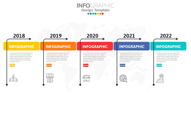 화살표와 5 옵션 타임 라인 Infographic 템플릿