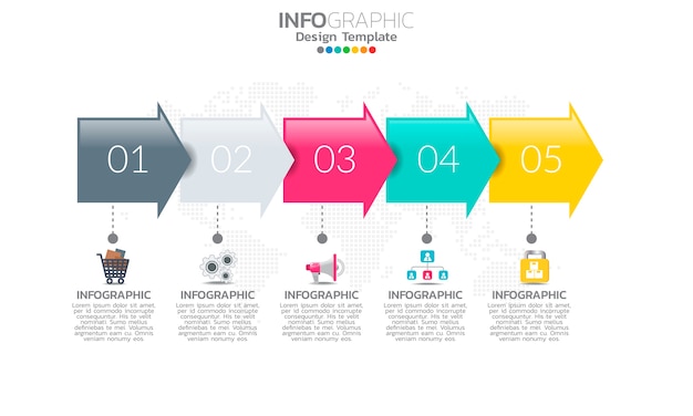 Modello di infografica timeline con frecce e opzioni