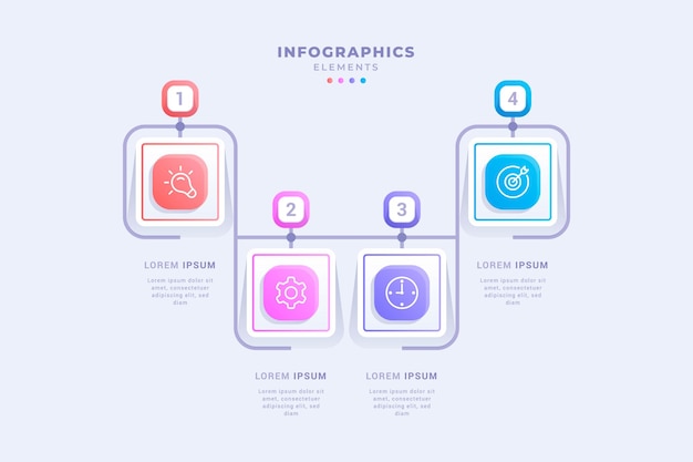 Modello di infografica timeline con un design unico in quattro fasi