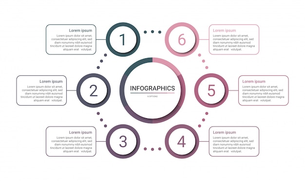 白い背景の上の6つのオプションを持つタイムラインインフォグラフィックテンプレート