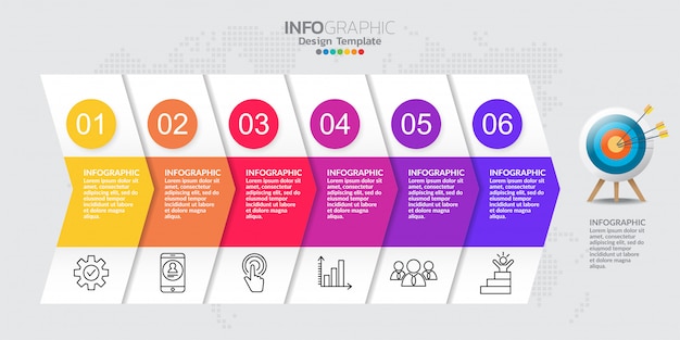 Timeline infographic template with six steps