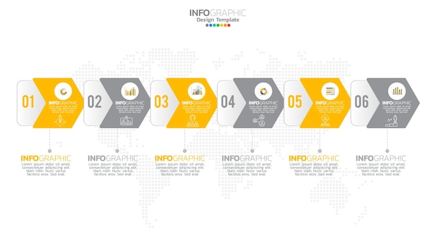 Timeline infographic vector with 6 steps can be used for workflow layout diagram annual report web design