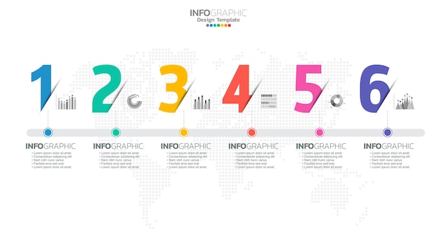 Timeline infographic vector with 6 steps can be used for workflow layout diagram annual report web design