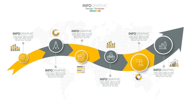 Timeline infographic vector with 6 steps can be used for workflow layout diagram annual report web design