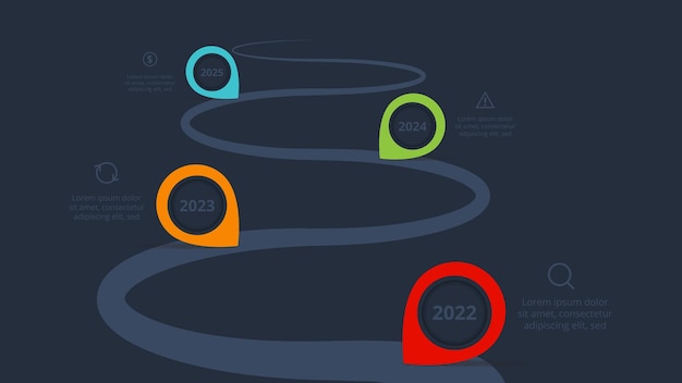 Vettore infografica di linea temporale con modello di 4 elementi per presentazioni web modello per web sullo sfondo