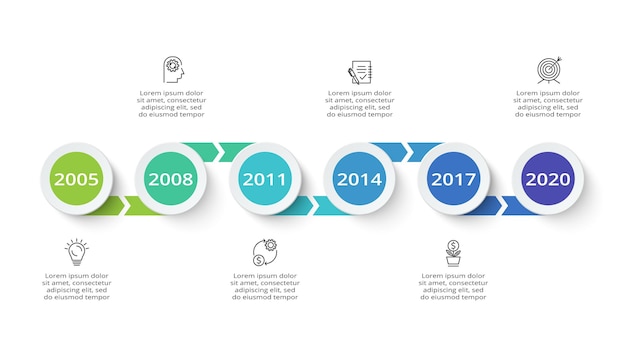 Timeline infographic with 6 steps