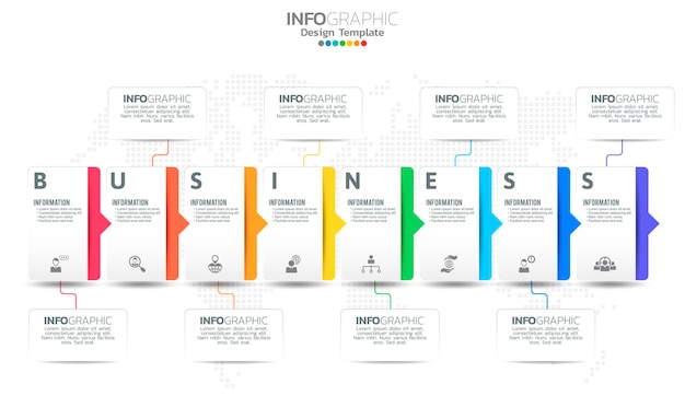 Timeline infographic with 8 steps processes use for presentations.