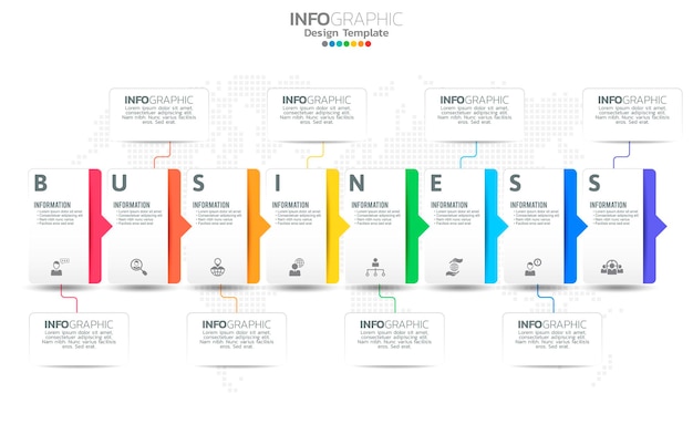 Vector timeline infographic with 8 steps processes use for presentations.