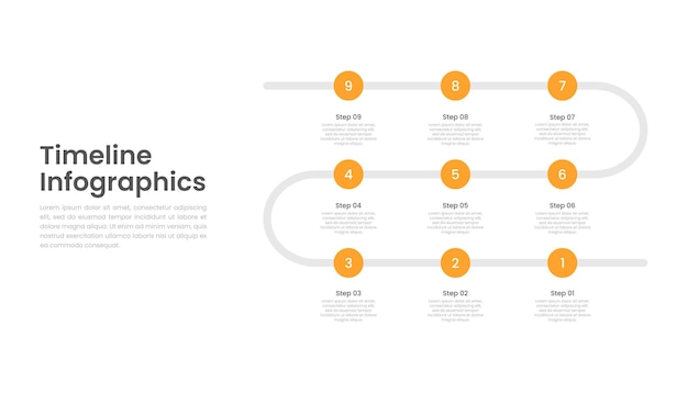 ベクトル タイムライン インフォグラフィック ビジネスプレゼンテーションの9つのステップ
