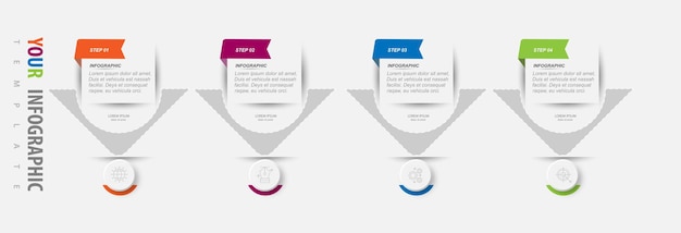 Timeline infographic with four options steps or processes colorful template design