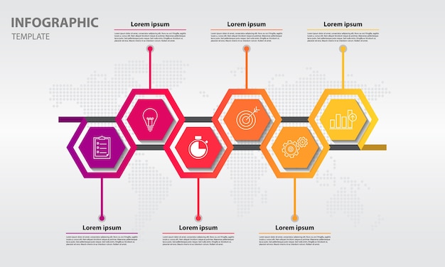 Vector timeline infographic with hexagon