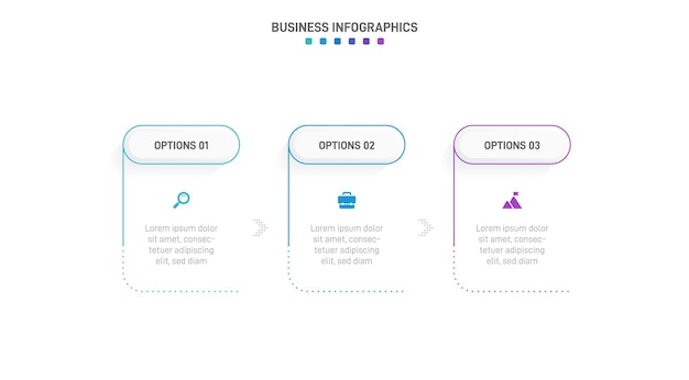 Infochart を使用したタイムライン インフォグラフィック ビジネス プロセスの 3 つのスペクトを含むモダンなプレゼンテーション テンプレート