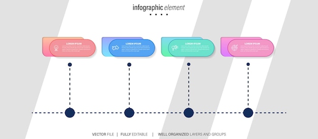 timeline infographic with infochart modern presentation template with 4 spets for business process