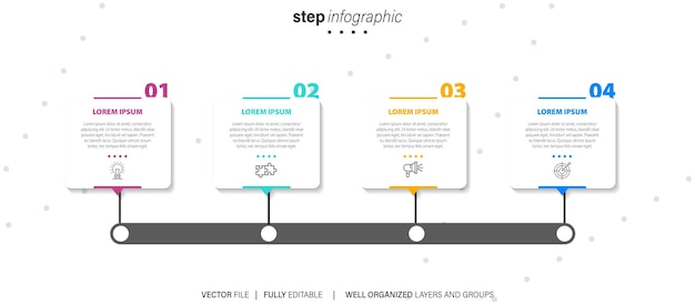 Vector timeline infographic with infochart modern presentation template with 4 spets for business process