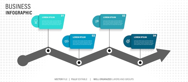 Timeline infographic with infochart Modern presentation template with 4 steps for business process