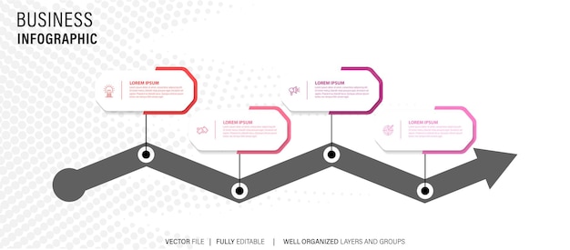 Timeline infographic with infochart Modern presentation template with 4 steps for business process