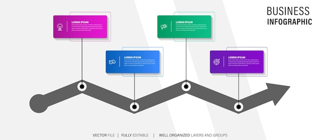 Timeline infographic with infochart Modern presentation template with 4 steps for business process