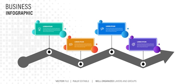 Timeline infographic with infochart Modern presentation template with 4 steps for business process