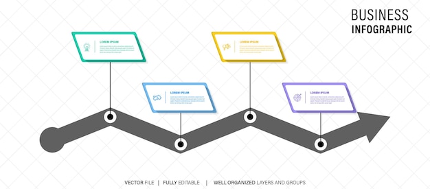 Timeline infographic with infochart Modern presentation template with 4 steps for business process