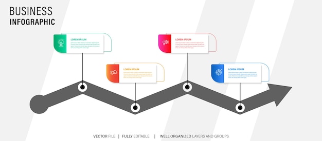 Timeline infographic with infochart Modern presentation template with 4 steps for business process