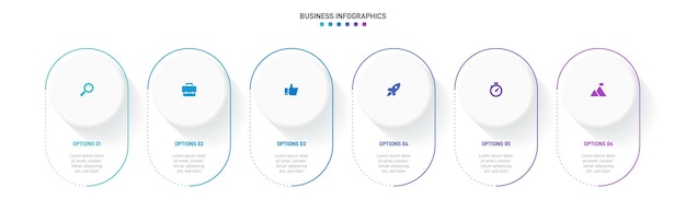 Infochart を使用したタイムライン インフォ グラフィック。ビジネス プロセス用の 6 つのスペクトを含むモダンなプレゼンテーション テンプレート