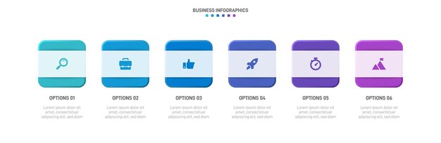 タイムライン インフォグラフィック インフォチャート ビジネスプロセスのための6つのスペットの近代的なプレゼンテーションテンプレート