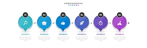 Инфографика временной линии с инфографой Современный шаблон презентации с 6 точками для бизнес-процесса