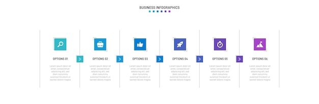 タイムライン インフォグラフィック インフォチャート ビジネスプロセスのための6つのスペットの近代的なプレゼンテーションテンプレート