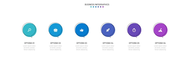 Инфографика временной линии с инфографой Современный шаблон презентации с 6 точками для бизнес-процесса