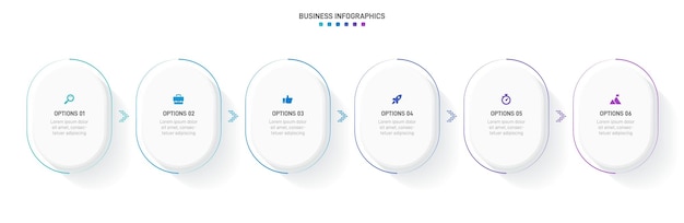 Инфографика временной шкалы с информационной диаграммой. современный шаблон презентации с 6 спецификациями для бизнес-процесса