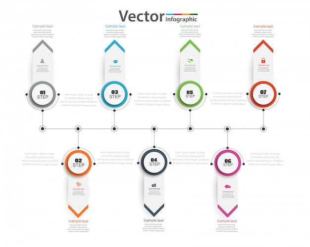 Cronologia infografica con sette opzioni