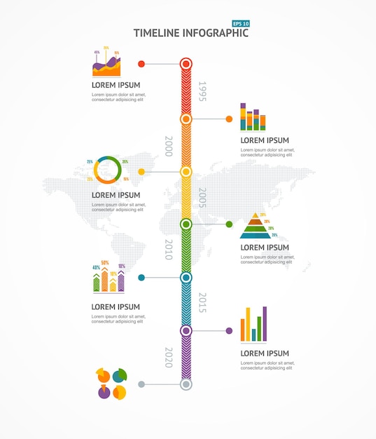 Vector timeline infographic with text and diagrams.