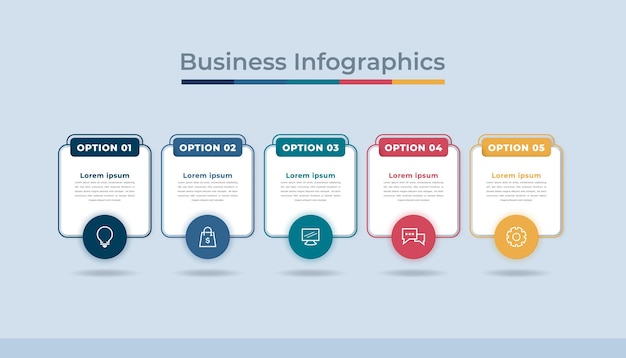 タイムライン インフォ グラフィック ビジネス データの視覚化プロセス チャート ダイアグラム ステップ オプション付きグラフ